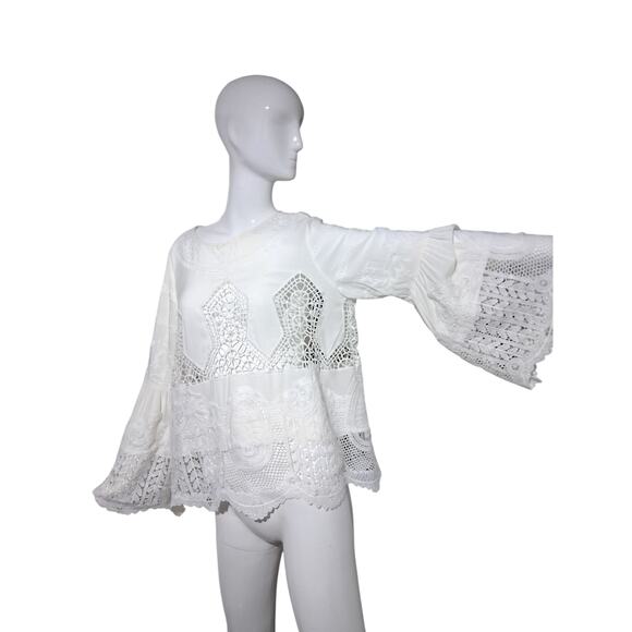 Soft surroundings Crochet Lace Embroidered Womens Size M Whimsical Fairycore Top - Picture 1 of 12